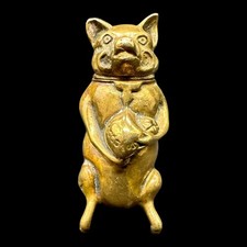 *** ANTIQUE BRASS PIG FIGURAL VESTA CASE MATCH SAFE c.1900 ***