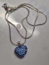 Silver Coloured Necklace with Blue Heart Pendant