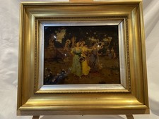 BEAUTIFUL VINTAGE CRYSTOLEUM Regency women in a Garden in ORNATE GILT FRAME