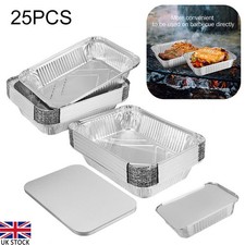 25Pcs Foil Trays Tin W/ Lids BBQ Dishes Containers Tray Bake Catering Cake Tin