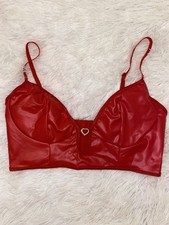 Red Shiny Faux Leather & Diamante Longline Bra Top Size 16