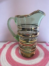 VINTAGE GREEN GLASS JUG WITH
