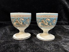 2x Wedgwood China Turquoise Florentine Egg Cups Excellent W2714 unused