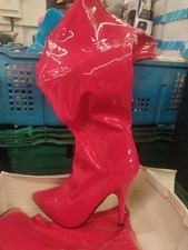 Red Patent Thigh High Heeled boots, Stiletto Over Knee Full Side Zip, UK 8 EU 41
