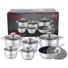 12Pcs Stainless Steel Cookware Set Casserole Stockpot Pot Hob Glass Lids