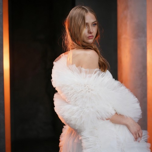 Ruffled tulle shawl wrap - tulle,