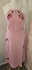 Topshop Rose Embroidered Midi Slip Dress In Pink - Size 12 NEW RRP-£49