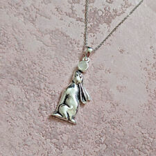 Solid 925 Sterling Silver and Moonstone Moon Gazing Hare Pendant Necklace
