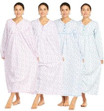 Women Long Nightdress Thermal Cotton Floral Button Soft Cozy Elegant Nightwear