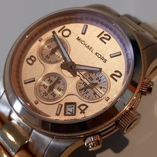 Michael Kors Womens Watch MK-5128 Runway Rose Gold S.Steel Chrono New Battery