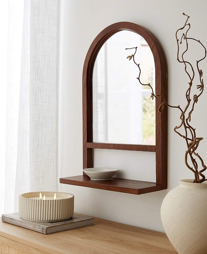 Walnut wood wall mirror - wall,