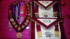 Vintage RAOB GMB KOM regalia: collar, aprons, sash, collarettes, 6 breast jewels