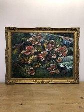 Vintage Impressionist Flower Still Life Oil Painting Ornate Gold Frame LARGE