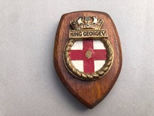 HMS KING GEORGE V vintage 1960s wooden plaque Royal Navy