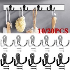 10/20Pcs Chrome Double Coat Hooks Robe Bedroom Bathroom Door & Wall Hanging Tool