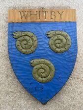Vintage Adzed Oak Shield Coat Of Arms Wall Plaque North Yorkshire Whitby