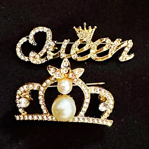 Queen crown brooch pin gold - crown,