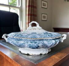 Rare Antique Dunn Bennett & Co Ladysmith Flow Blue Tureen with Lid c.1886–1891