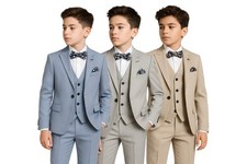 Sirri Boys Slim Fit Pinstripe Suit 5-Piece Set Wedding Formal Outfit Ages 3-14