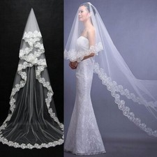 3/1.5M White Ivory Cathedral Length Lace Edge Bride Wedding Party Bridal Veil