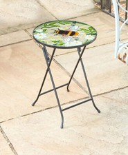 Bee Table, hand-painted glass topped conservatory garden table, folding