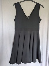 Boohoo Night Black Skater Dress Size 12 Scallop Neckline Mid Thigh Length 