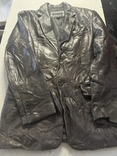 vintage men's Banana Republic black leather Matrix long coat in size S