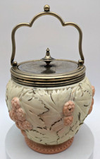 Locke & Co Worcester England Antique Embossed Porcelain Biscuit Jar/Barrel