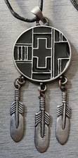 Dream Catcher Black Enamel Pewter Pendant, Cord Necklace, Nickel Free, 7cm 