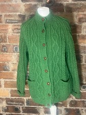 GREEN ARAN HAND KNITTED WOOL CARDIGAN  FITS SIZE 10 GREAT CON