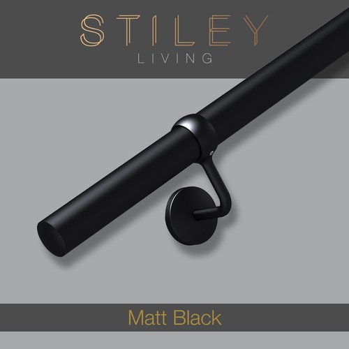 Matt black stair handrail - stair, wall