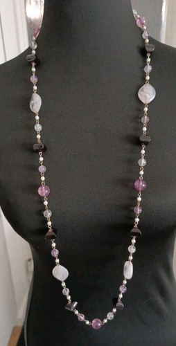 Silver tone beaded lariat - silver,