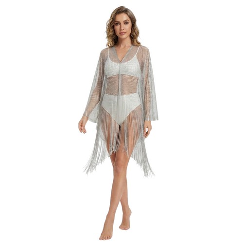 Ladies metallic mesh kimono - ladies,