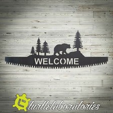 Welcome Two Man Saw with Bear Plasma Cut Metal Wall Art Hanging Home Decor