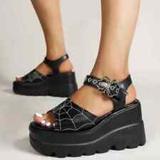 Goth Punk Platform Spider Web Buckle Shoes Black Emo Women’s Chunky Style Size 7