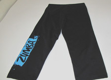 Zumba wear stretch capri Black pull on fitness pants Blue-Logo Women's S