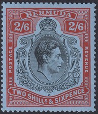 Bermuda 1937 KGVI 2sh6d Black and Deep Red on Grey-Blue p14 Mint SG117 cat £70