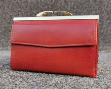 Calf Leather Purse, Notes & Coins Kiss Clasp Metal Framed Vintage England