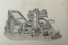Antique 1870s Engraved Print – The Walter Machine – Industrial Printing Press