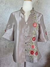 Madame Butterfly Embroidered Silk Look Blouse/Tunic - Size 12-14