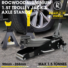 Aluminium Trolley Jack 1.5 Ton Hydraulic Low Profile & 3 Ton Axle Stands