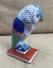 Herend Hungary Porcelain Blue Fishnet Owl On Books 8.5”