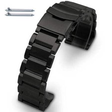 Black Stainless Steel Metal Bracelet Replacement Watch Band Double Clasp #5002