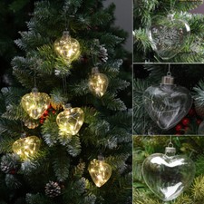 6x Heart-Shaped Glass Baubles