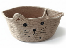 Cat Woven Storage Basket with Ears 6.5x4 Inch Decorative Pet Toy Nursery Bin-NEW