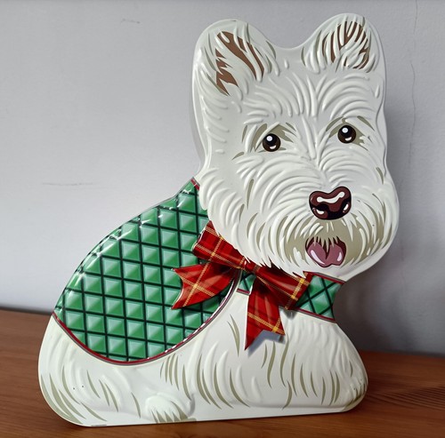 White scottie dog tin - scottie, empty