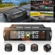 Wireless Car TPMS Tyre Pressure Monitoring System Solar/USB Power LCD Waterproof