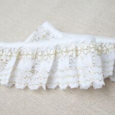 Gathered Frilled White / Gold Lace Trimming  50mm