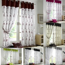 Tahiti Lined Organza Embroidered Floral Trailing Design Eyelet Ring Top Curtains