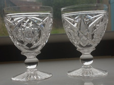 2x Vintage Stuart Crystal Cut Glass Water Goblet / Wine Glass Height 12 cm
